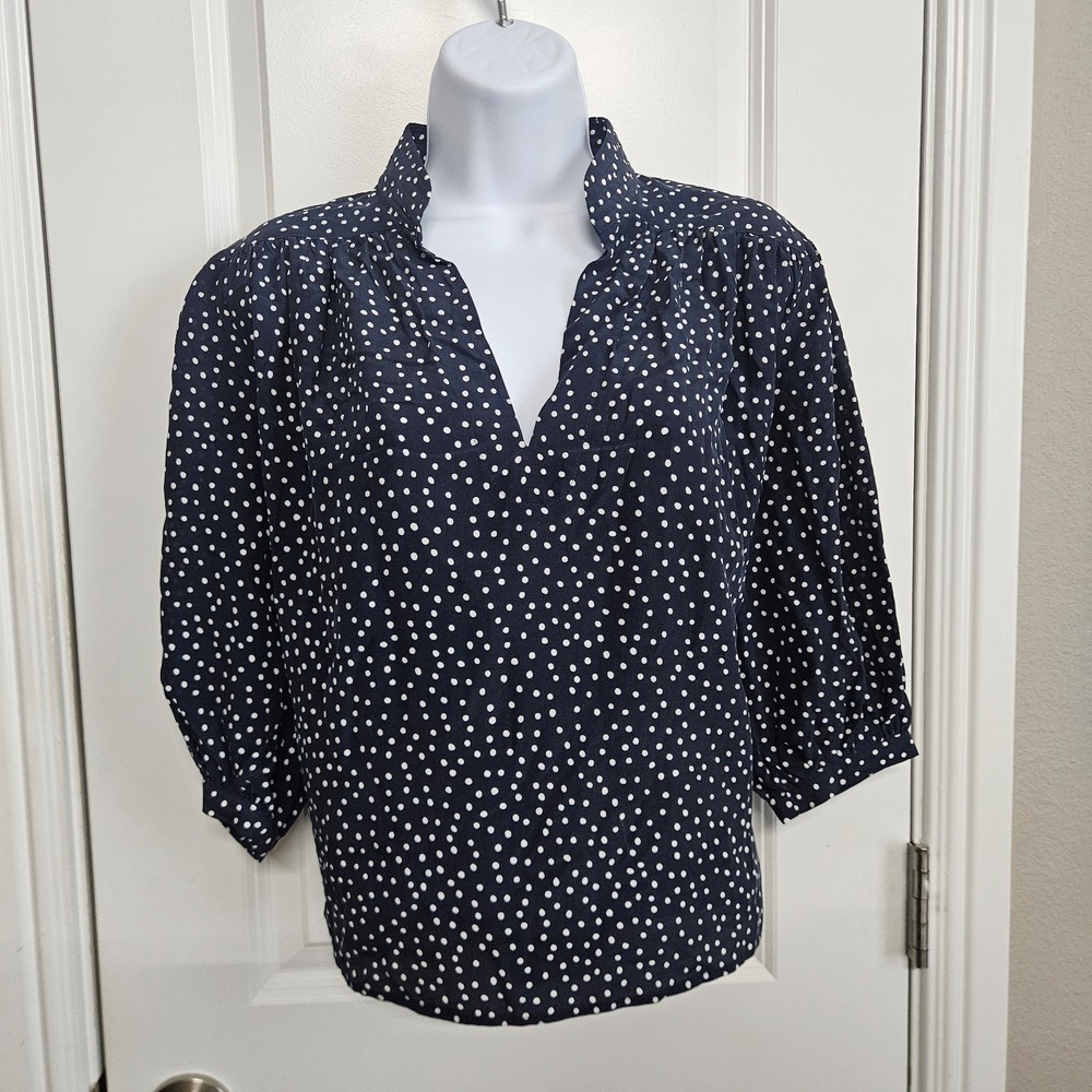 Frame Women Silk Collared Polka Dot Blue Blouse Shirt XS